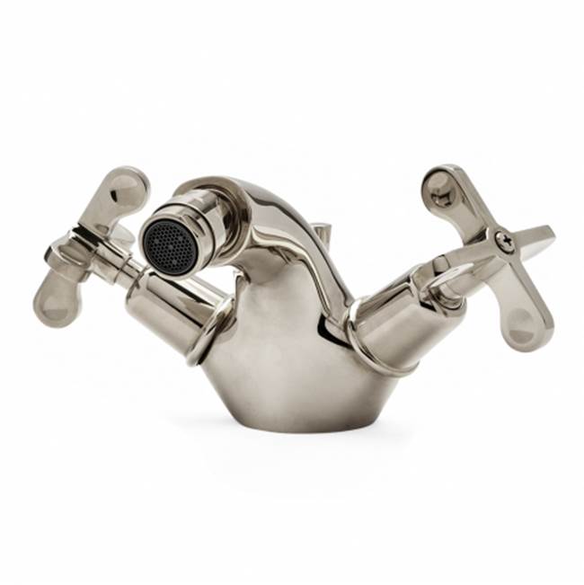 Waterworks Henry One Hole Bidet Fitting with Cross Handles in Burnished Nickel