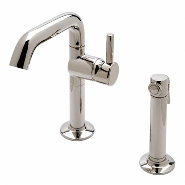 Waterworks .25 One Hole High Profile Kitchen Faucet, Short Metal Handle and Metal Spray in Gold