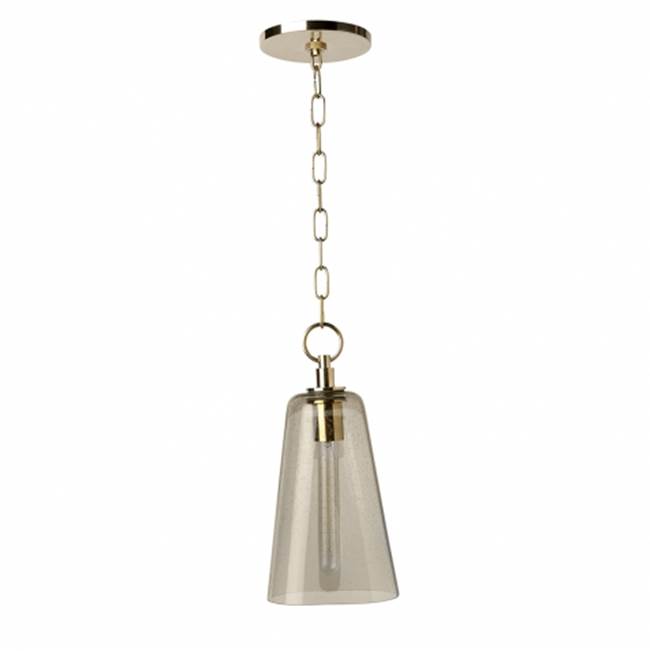 Waterworks DISCONTINUED Arundel Ceiling Mounted Small Pendant with Smoke Glass Shade in Brass