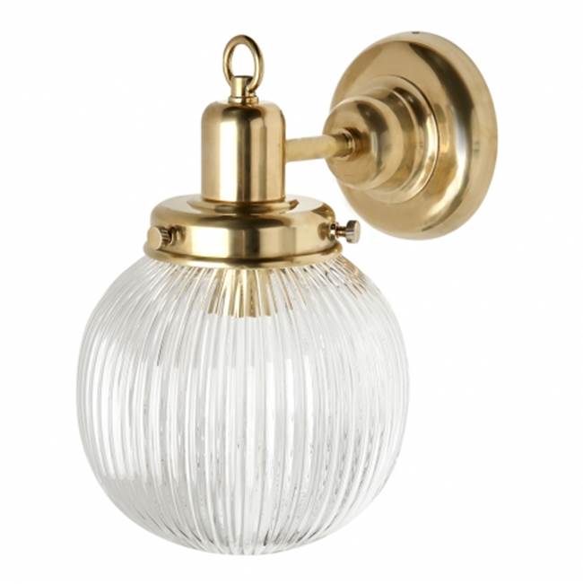 Waterworks Aurora Wall Mounted Single Arm Sconce with Glass Shade in Unlacquered Brass