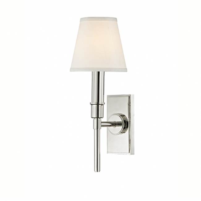 Waterworks Dewey Wall Mounted Single Arm Sconce with Fabric Shade in Nickel