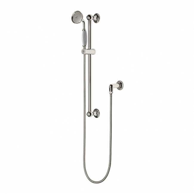 Waterworks Easton Classic Handshower On Bar with White Porcelain Handle in Matte Gold, 2.5gpm