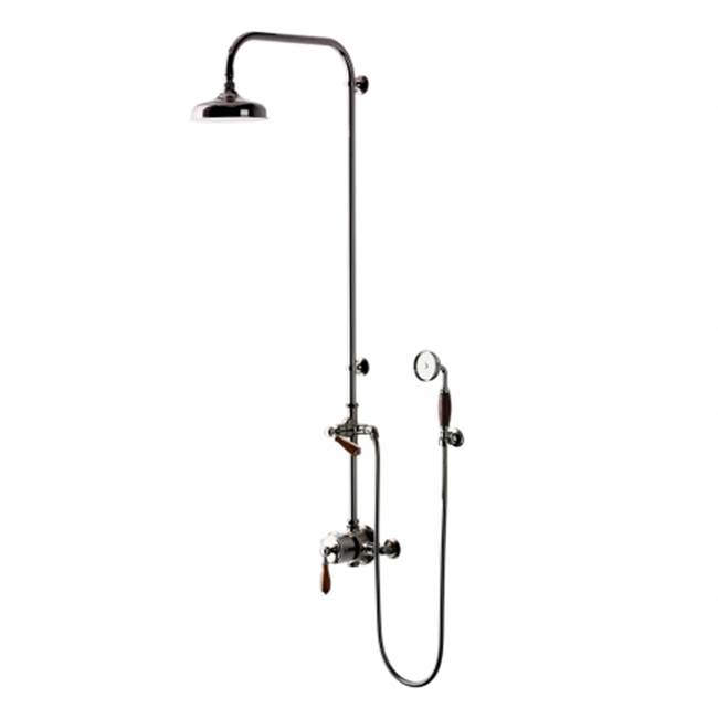 Waterworks Easton Classic Exposed Thermostatic System with 8'' Shower Rose with Oak Lever Handle in Gold, 2.5gpm
