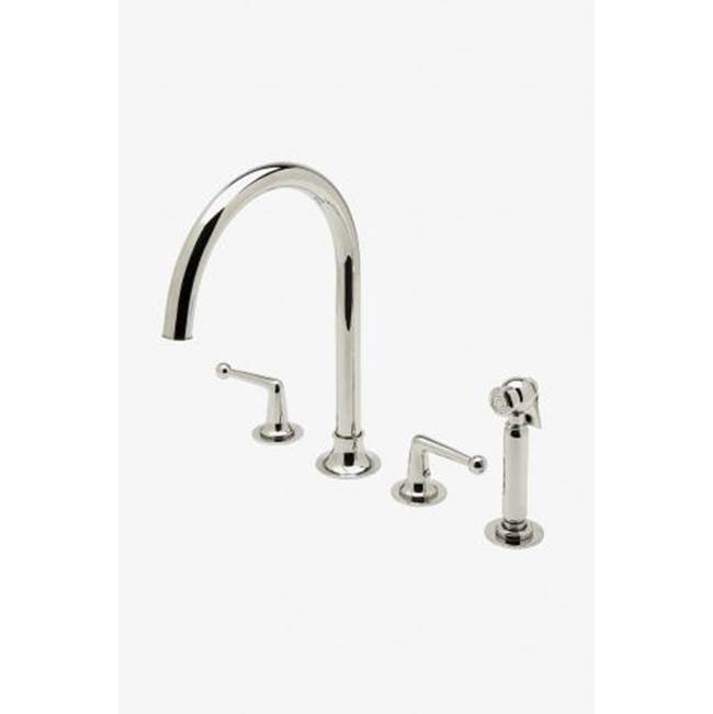 Waterworks Dash Three Hole Gooseneck Kitchen Faucet with Metal Lever Handles and Spray in Matte Nickel, 1.75gpm