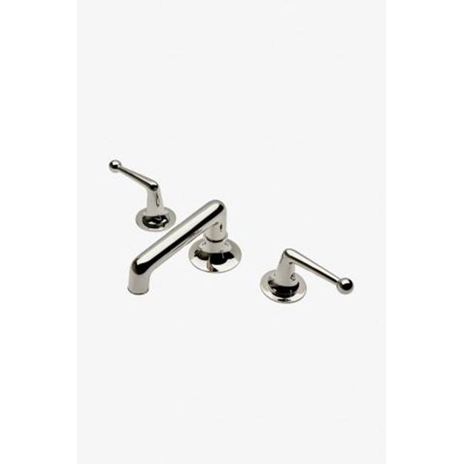 Waterworks Dash Low Profile Three Hole Deck Mounted Lavatory Faucet with Metal Lever Handles in Brass, 1.2gpm