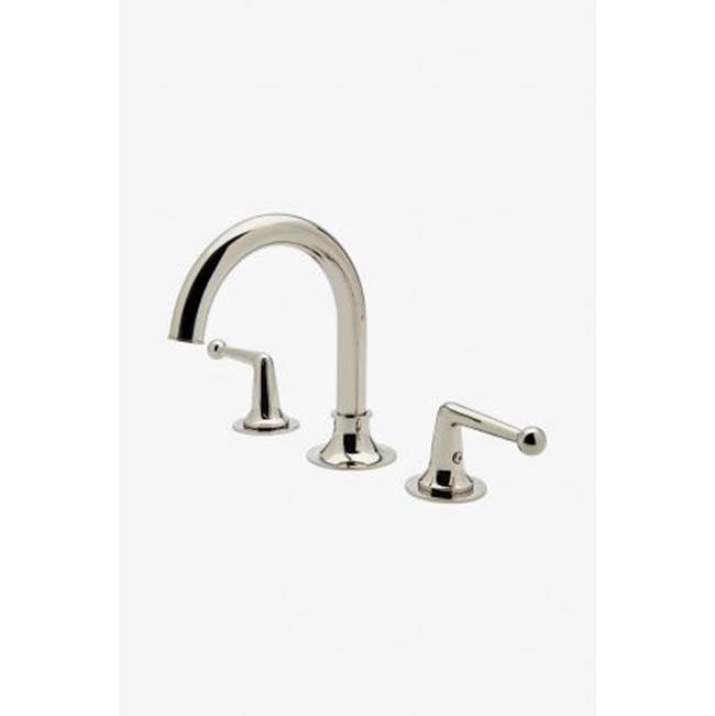 Waterworks DISPLAY ONLY Dash Gooseneck Three Hole Deck Mounted Lavatory Faucet with Metal Lever Handles in Nickel
