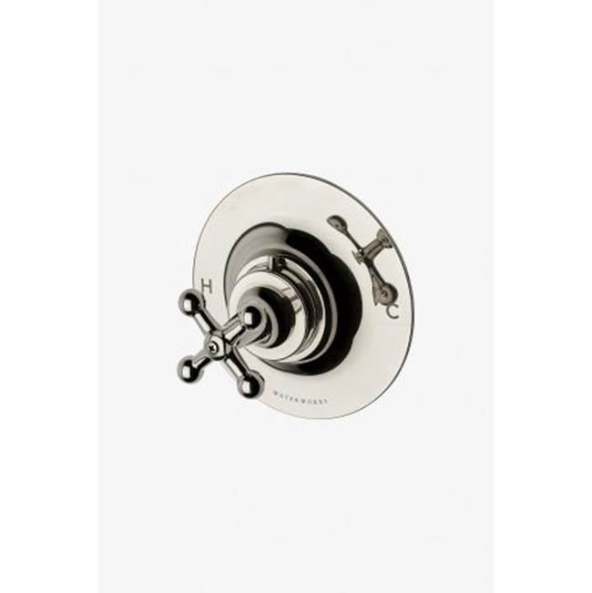 Waterworks Dash Thermostatic Control Valve Trim with Metal Cross Handle in Burnished Brass
