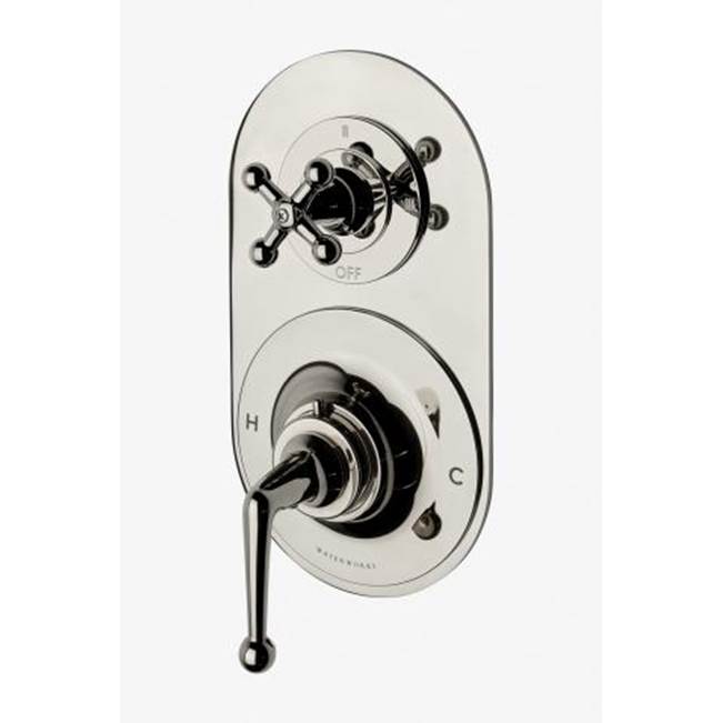 Waterworks Dash Metal Lever Handle Thermostatic with Metal Cross Handle Three Way Diverter Trim in Matte Gold