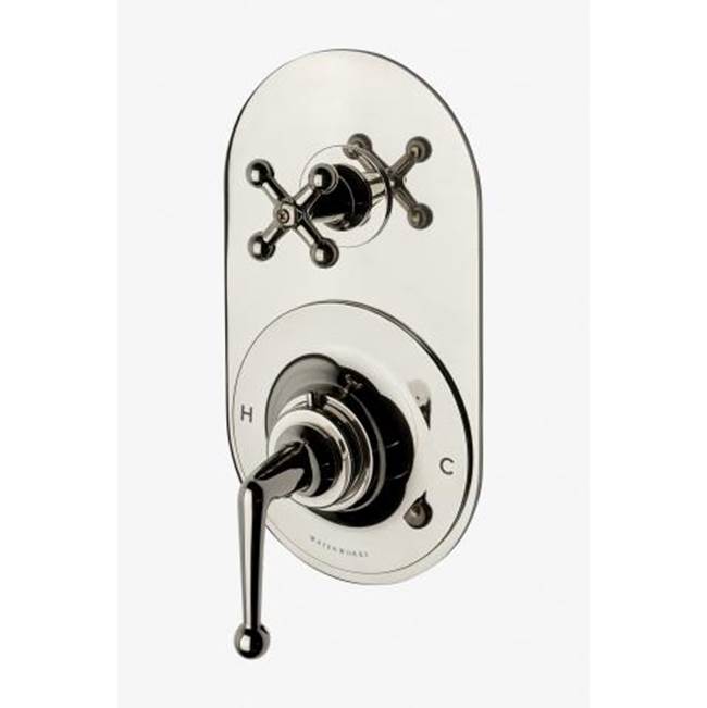 Waterworks DISCONTINUED Dash Metal Lever Handle Thermostatic with Metal Cross Handle Shutoff Trim in Sovereign