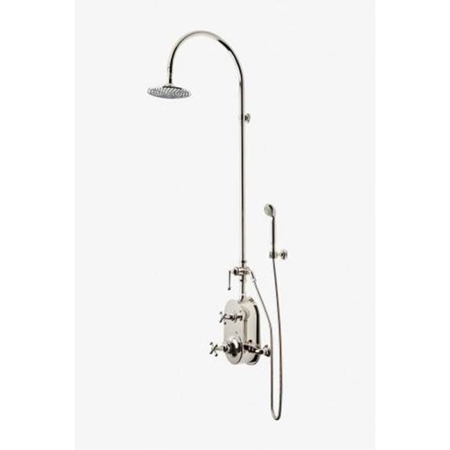 Waterworks DISCONTINUED DashExposed Thermostatic Shower System with 8'' Shower Head, Handshower, Metal Lever Diverter Handle and Metal Cross Handles in Copper, 2.5gpm