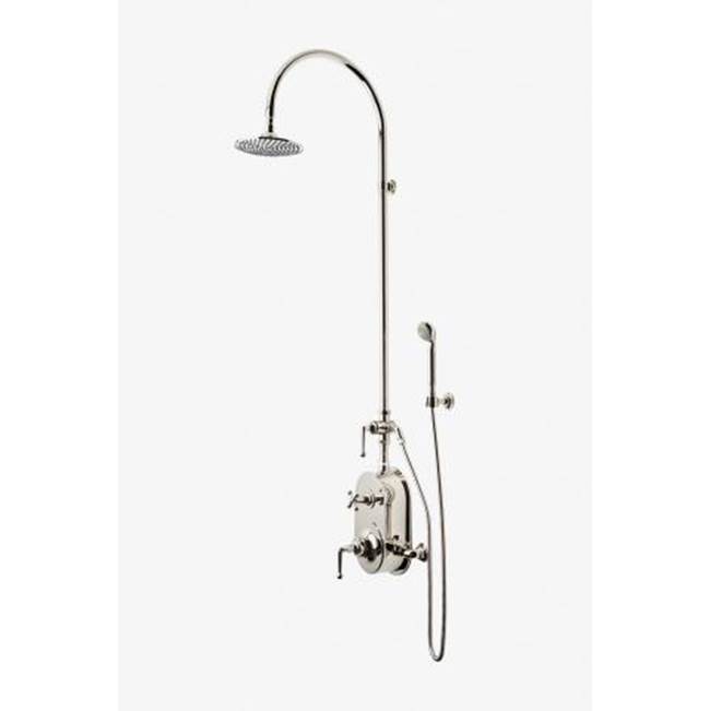 Waterworks Dash Exposed Thermostatic Shower System with 8'' Shower Head, Handshower, Metal Lever Diverter Handle, Metal Lever and Cross Handle in Vintage Brass, 1.75gpm