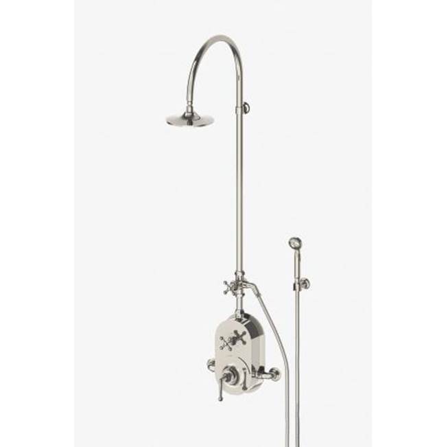 Waterworks Dash Exposed Thermostatic Shower System with 8'' Shower Head, Handshower, Metal Cross Diverter Handle, Metal Lever and Cross Handle in Matte Gold, 1.75gpm