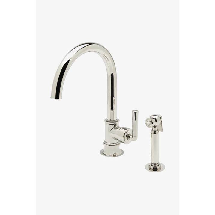 Waterworks Henry One Hole Gooseneck Kitchen Faucet, Metal Lever Handle and Spray in Burnished Brass, 2.2gpm