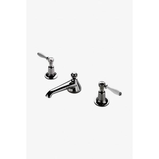 Waterworks Easton Classic Low Profile Three Hole Deck Mounted Lavatory Faucet with White Porcelain Lever Handles in Matte Nickel, 1.2gpm (4.5L/min)