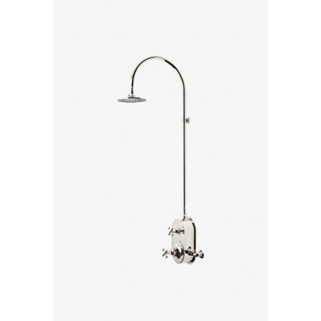 Waterworks DISCONTINUED DashExposed Thermostatic Shower System with 8'' Shower Head and Metal Cross Handle in Antique Brass, 2.5gpm