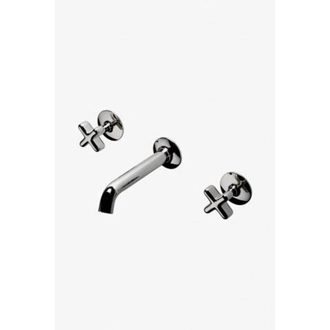 Waterworks .25 Low Profile Three Hole Wall Mounted Lavatory Faucet with Metal Cross Handles in Matte Nickel Complies with 0.25% WALC, 1.2gpm (4.5L/min)