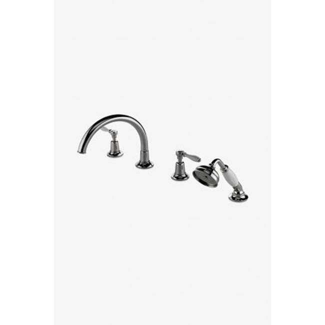 Waterworks Easton Classic Gooseneck Concealed Tub Filler with 1.75gpm Handshower and White Porcelain Lever Handles in Dark Nickel