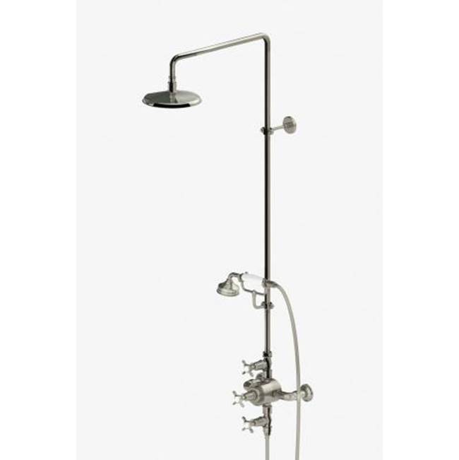 Waterworks Easton Classic Three Cross Handle Exposed Thermostatic System with 8'' Shower Rose and Handshower in Gold, 1.75gpm