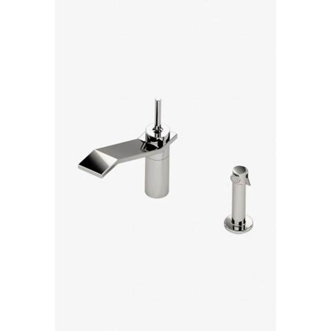 Waterworks Formwork One Hole High Profile Kitchen Faucet, Metal Joystick Handle and Spray in Vintage Brass, 1.75gpm