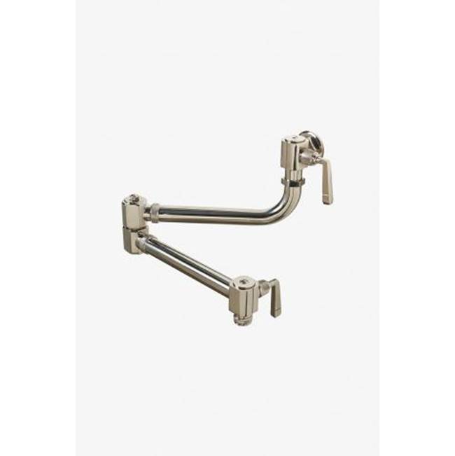 Waterworks R.W. Atlas Wall Mounted Articulated Pot Filler, Metal Lever Handles in Burnished Brass