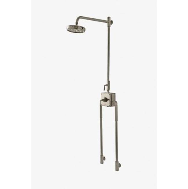 Waterworks R.W. Atlas Exposed Thermostatic System with 8'' Shower Rose, Arm and Metal Lever Handles in Dark Brass, 1.75gpm