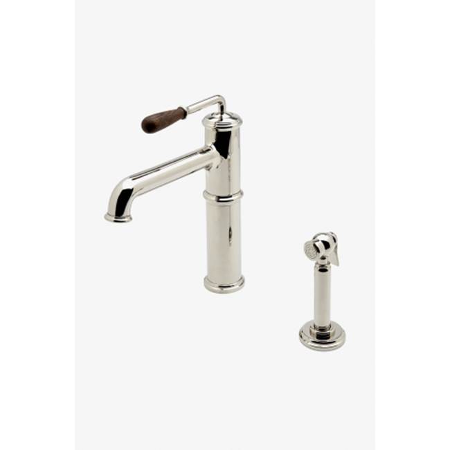 Waterworks Canteen High Profile Kitchen Faucet with Oak Lever Handle and Spray in Matte Nickel, 2.2gpm