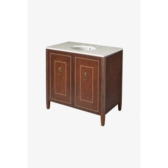 Waterworks DISCONTINUED Gryphon Single Vanity 36'' x 21'' x 34 1/2'' in Charcoal Leather with Walnut Frame with Imperial Danby Honed Slab and Manchester Sink
