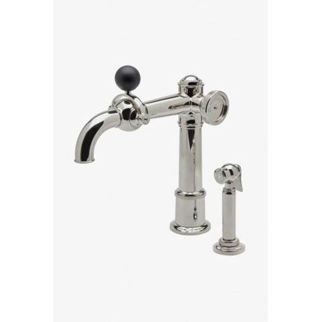 Waterworks On Tap One Hole High Profile Kitchen Faucet with Metal Wheel,  Ball Handle and Spray in Brass, 1.75gpm