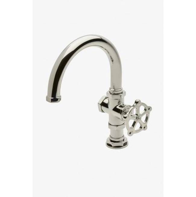 Waterworks Regulator One Hole Gooseneck Bar Faucet with Metal Wheel Handle in Unlacquered Brass, 2.2gpm