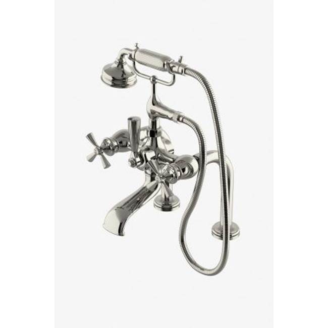 Waterworks Foro Deck Mounted Exposed Tub Filler with Metal Handshower and Cross Handles in Nickel, 1.75gpm (6.6L/min)