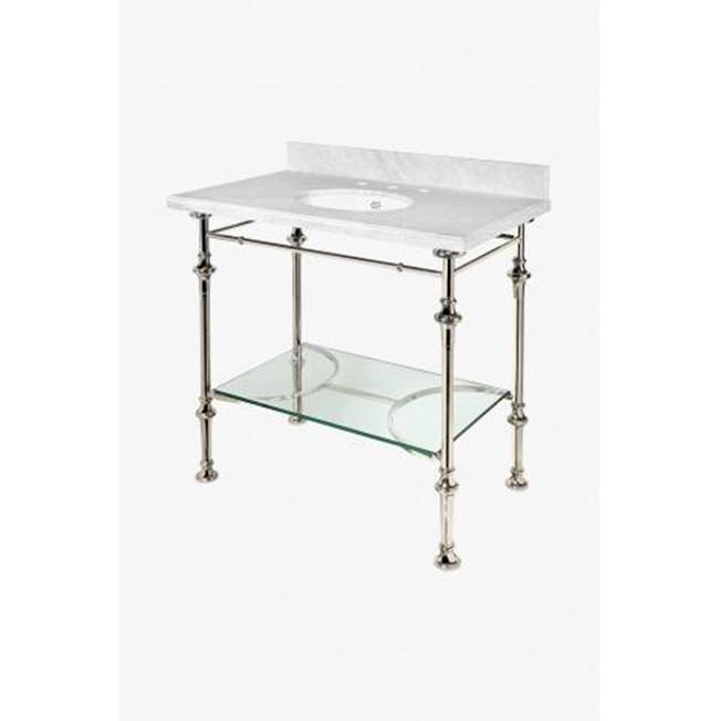 Waterworks Pelham Four Leg Single Washstand Packaged 39'' x 24'' x 38'' in Nickel with Carrara Top and Manchester Sink