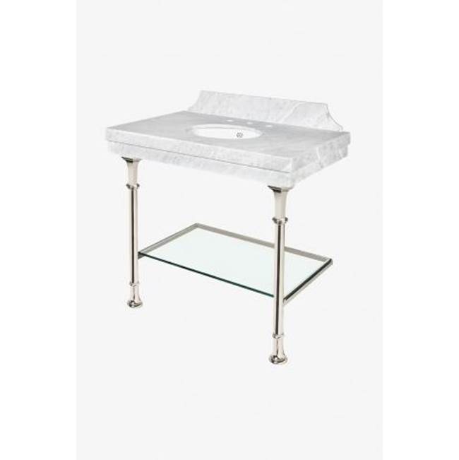 Waterworks DISCONTINUED Lucerne Two Leg Single Washstand Packaged 39'' x 24'' x 38 7/8'' in Brass with Carrara Top and Manchester Sink