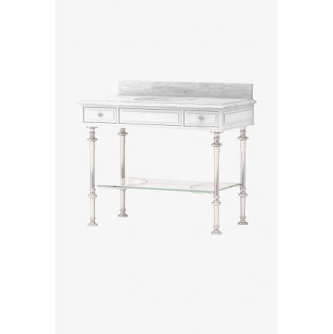 Waterworks DISCONTINUED Fielding Four Leg Single Washstand Packaged 42'' x 24'' x 38'' in Nickel with Carrara Top and Manchester Sink