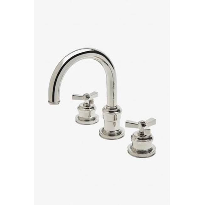 Waterworks Aero Gooseneck Three Hole Deck Mounted Lavatory Faucet with Metal Cross Handles in Burnished Nickel, 1.2gpm (4.5L/min)