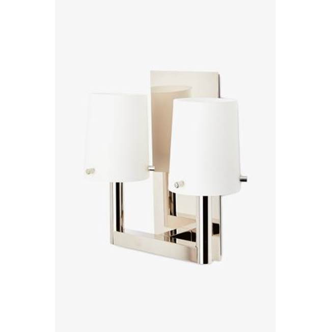Waterworks Catia Wall Mounted Double Arm Sconce in Nickel with White Glass Shade