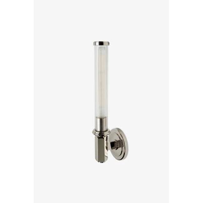 Waterworks Regulator Wall Mounted Single Sconce with Fluted Glass Shade in Unlacquered Brass
