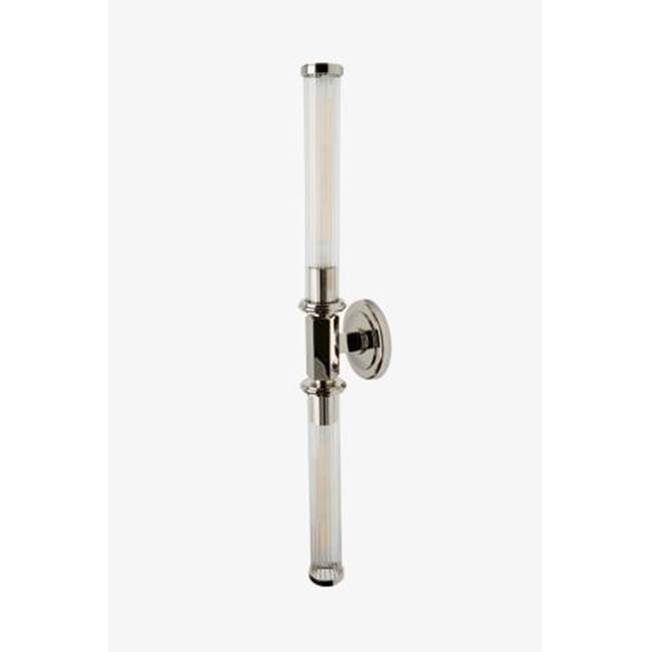Waterworks Regulator Wall Mounted Double Sconce with Fluted Glass Shades in Nickel
