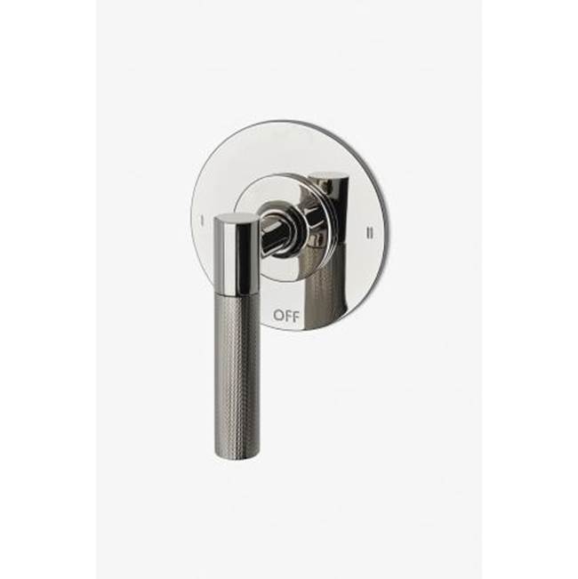 Waterworks Bond Union Series Two Way Thermostatic Diverter Trim with Roman Numerals and Guilloche Link Lever Handle in Brass
