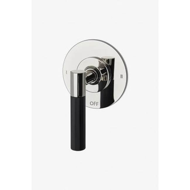 Waterworks Bond Union Series Two Way Diverter Trim with Enamel Guilloche Lines Lever Handle in Brass/White