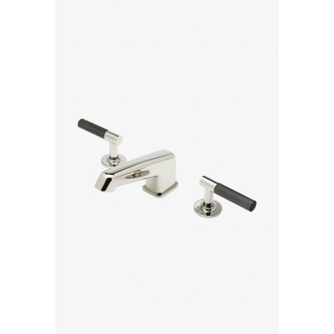 Waterworks Bond Union Series Lavatory Faucet with Guilloche Pinstripe Lever Handles in Brass/Aegean Enamel, 1.2gpm (4.5L/m)