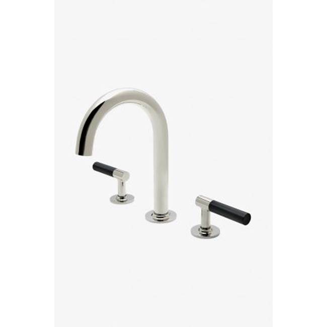 Waterworks DISCONTINUED Bond Union Series Gooseneck Lavatory Faucet with Enamel Guilloche Lines Lever Handles in Brass/Black 1.2gpm (4.5L/min)