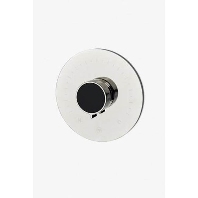 Waterworks Bond Union Series Round Thermostatic Control Valve Trim with Enamel Guilloche Lines Knob Handle in Brass/Highlands Enamel
