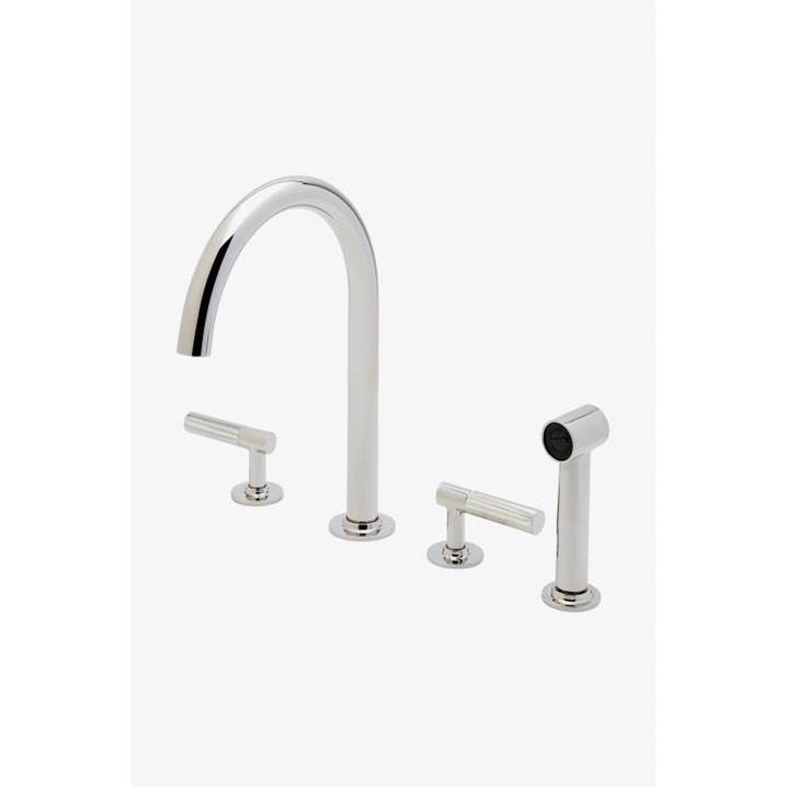 Waterworks COMMERCIAL ONLY Bond Tandem Series Gooseneck Kitchen Faucet and Spray with Guilloche Lines Lever Handles in Nickel, 1.75gpm (6.6L/min)
