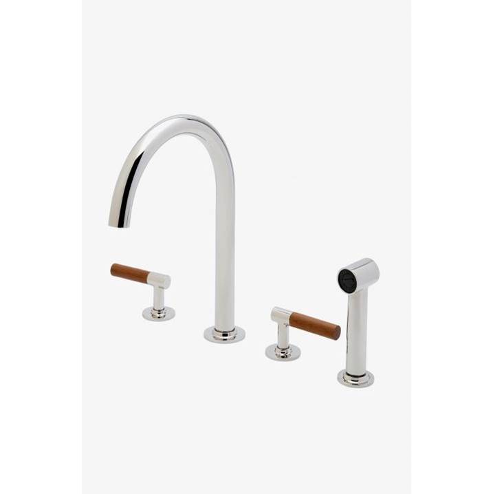 Waterworks COMMERCIAL ONLY Bond Tandem Series Gooseneck Kitchen Faucet and Spray with Teak Lever Handles in Brass/Teak, 1.75gpm (6.6L/min)