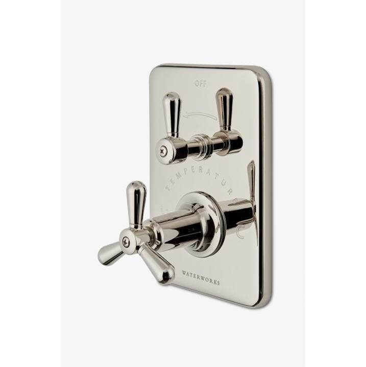 Waterworks Riverun Integrated Thermostatic and Volume Control Trim with Tri-Spoke Handle in Burnished Nickel