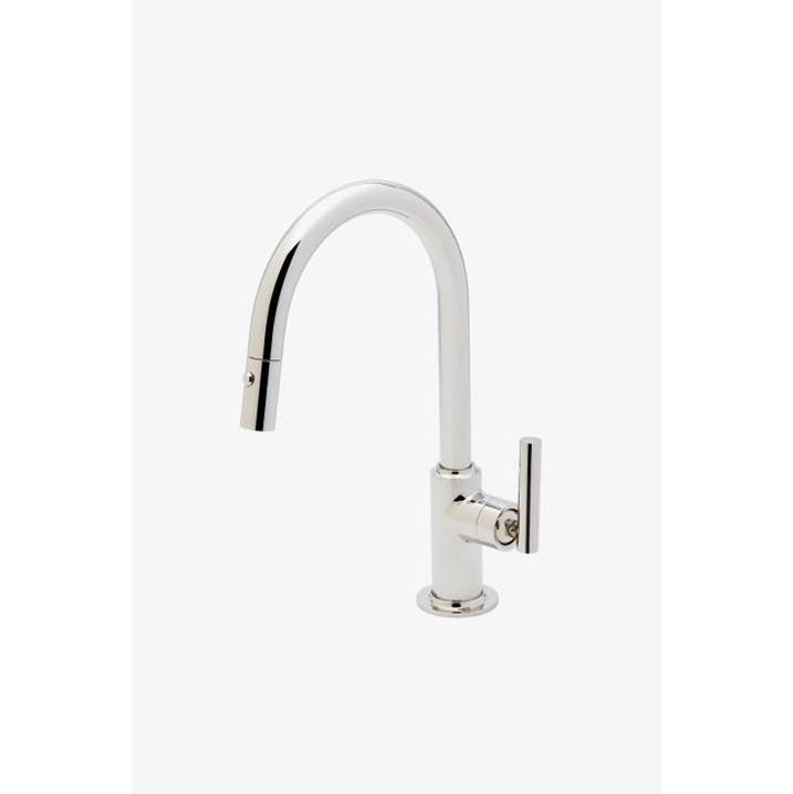 Waterworks Bond Solo Series One Hole Gooseneck Integrated Pull Spray Kitchen Faucet with Straight Lever Handle in Nickel, 1.75gpm (6.6L/min)