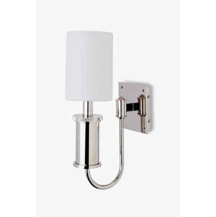 Waterworks Henry Chronos Wall Mounted Single Swing Arm Sconce with Linen Shade in Brass