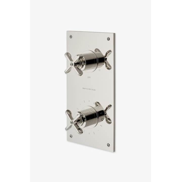 Waterworks COMMERCIAL ONLY Henry Integrated Thermostatic and Three Way Diverter Trim with Cross Handles in Brass