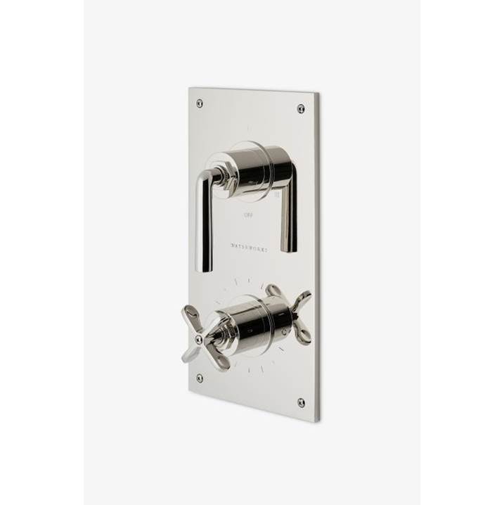 Waterworks Henry Integrated Thermostatic and Three Way Diverter Trim with Cross and Lever Handles in Gold