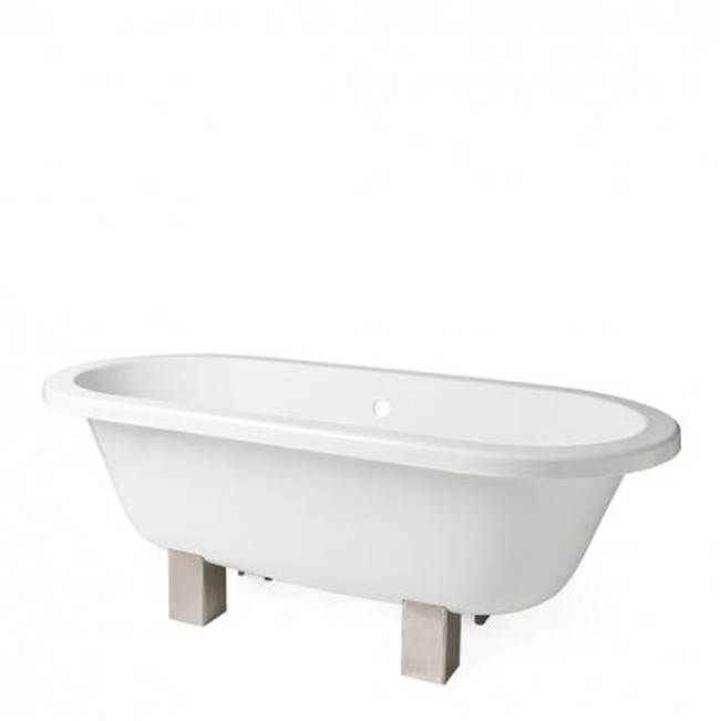Waterworks Studio Garret 71x31 1/2x26  Freestanding Oval Cast Iron Bathtub in White with Metal Feet and Drain Plug Waste and Overflow in Nickel